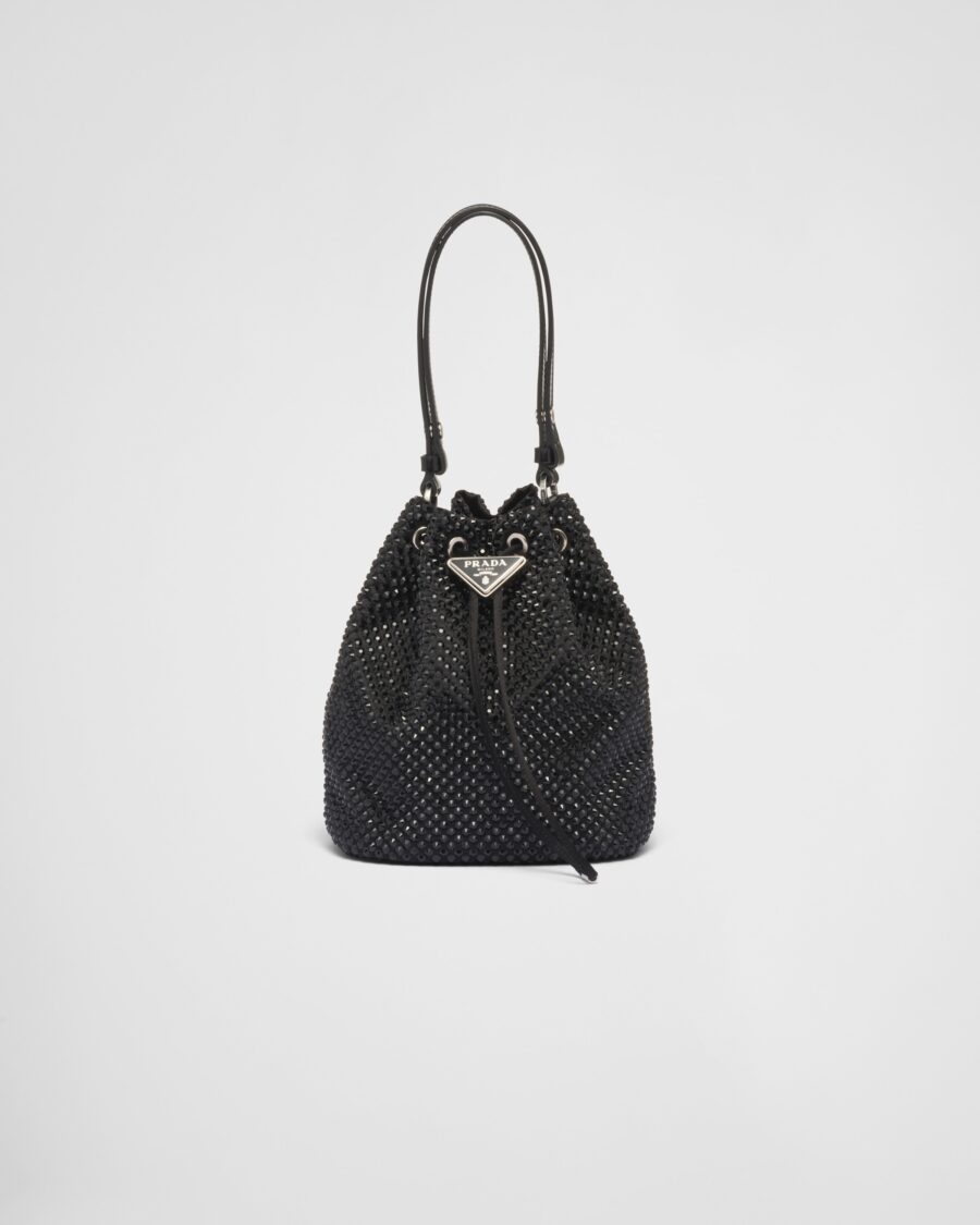 SATIN MINI BUCKET BAG WITH CRYSTALS