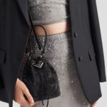 SATIN MINI BUCKET BAG WITH CRYSTALS