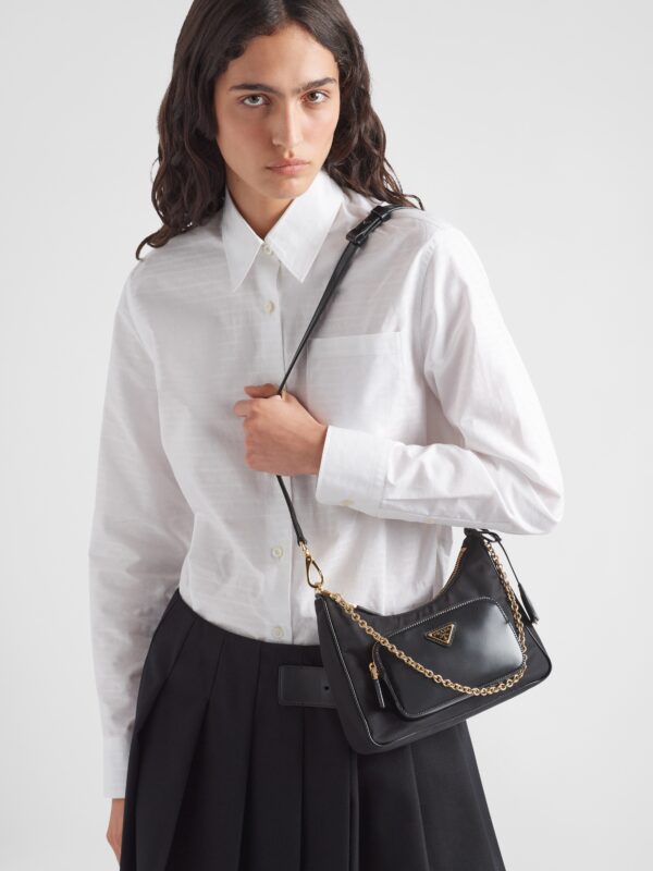 RE-NYLON AND BRUSHED LEATHER MINI BAG