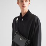 RE-NYLON AND BRUSHED LEATHER BELT BAG