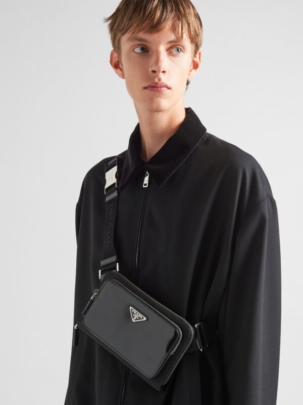 RE-NYLON AND BRUSHED LEATHER BELT BAG