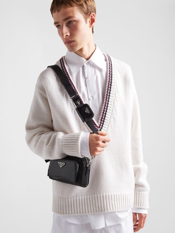 RE-NYLON AND BRUSHD LEATHER SHOULDER BAG