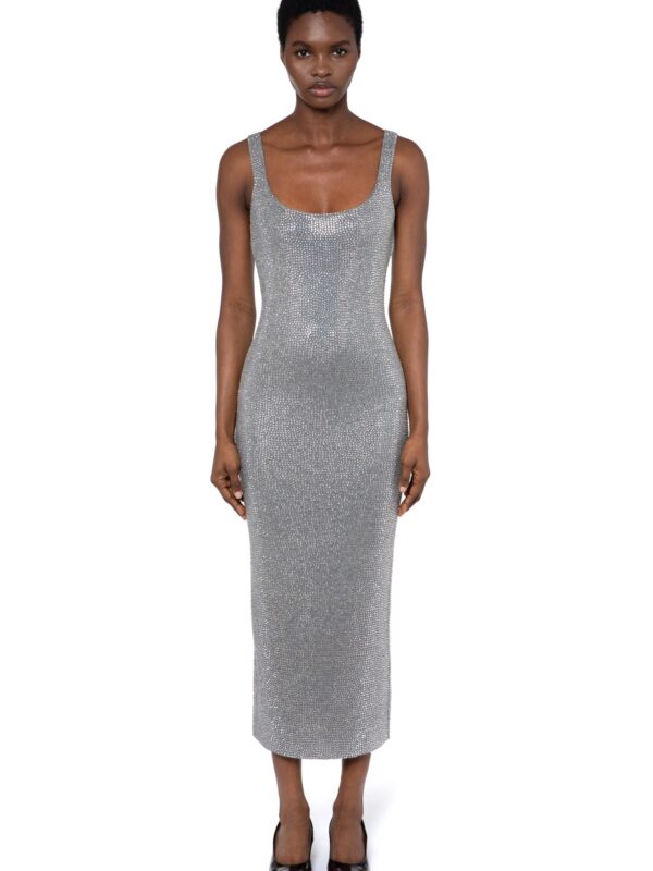 HORNET MIDI KNIT DRESS IN GRIGIO PERLA AND GLASS EMBELLISHMENT