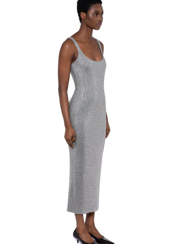 HORNET MIDI KNIT DRESS IN GRIGIO PERLA AND GLASS EMBELLISHMENT
