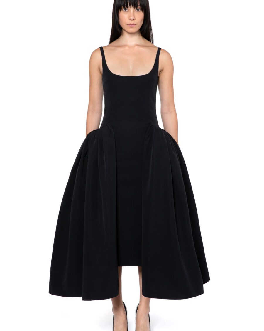 VEZILE MIDI DRESS IN NERO TECHNICAL TAILORING