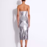 SEQUIN CURVED STRAPLESS DRAPE DRESS