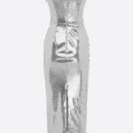 SEQUIN CURVED STRAPLESS DRAPE DRESS
