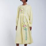 STRIPED FLOWER APPLIQUE DRESS