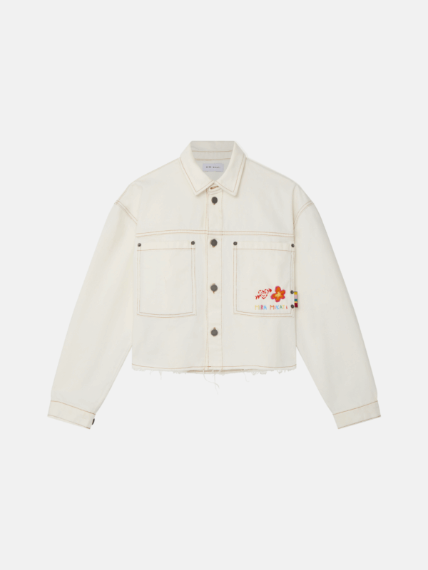 CROPPED FLOWER EMBROIDERED DENIM JACKET