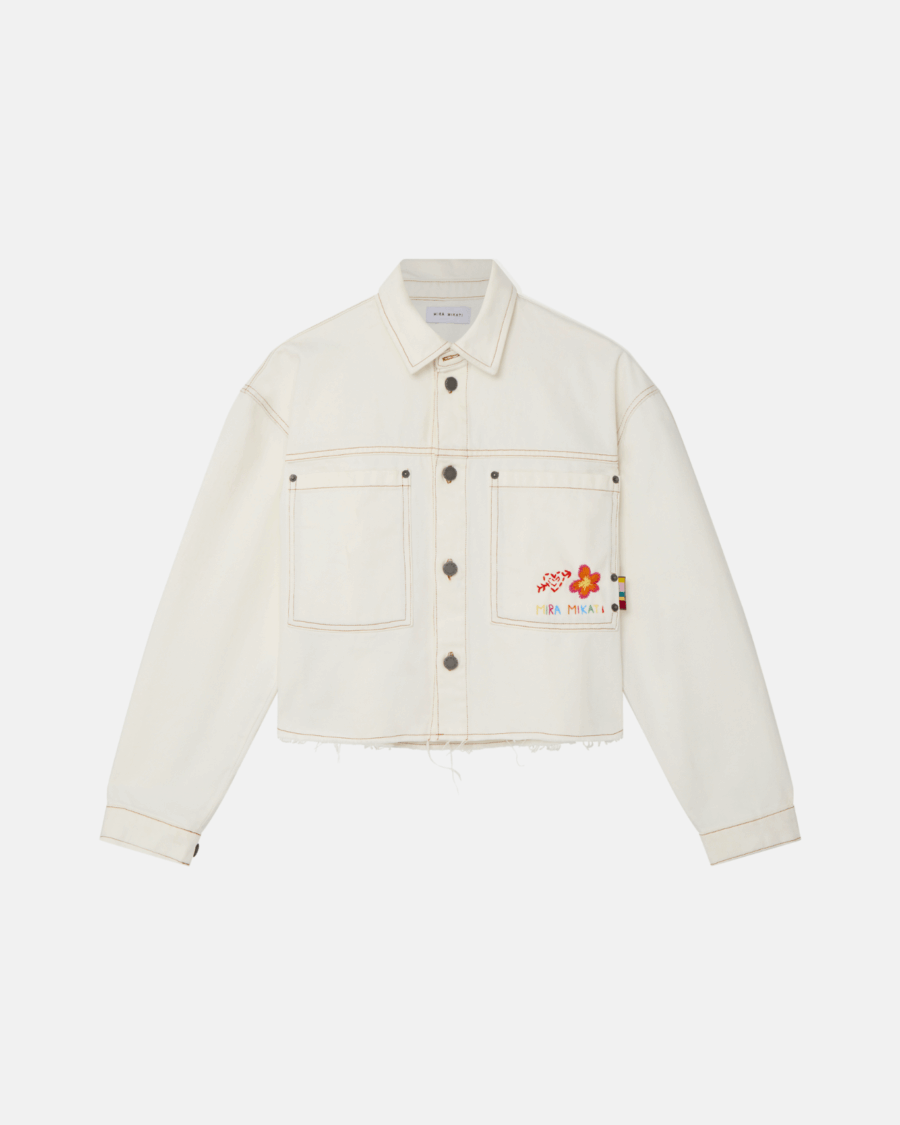 CROPPED FLOWER EMBROIDERED DENIM JACKET