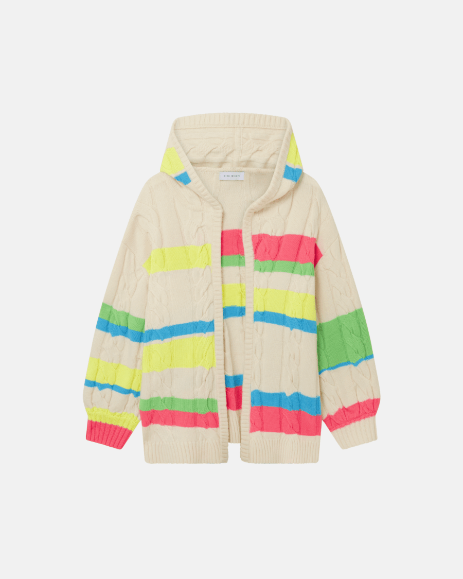 NEON STRIPED HOODED CRDIGAN
