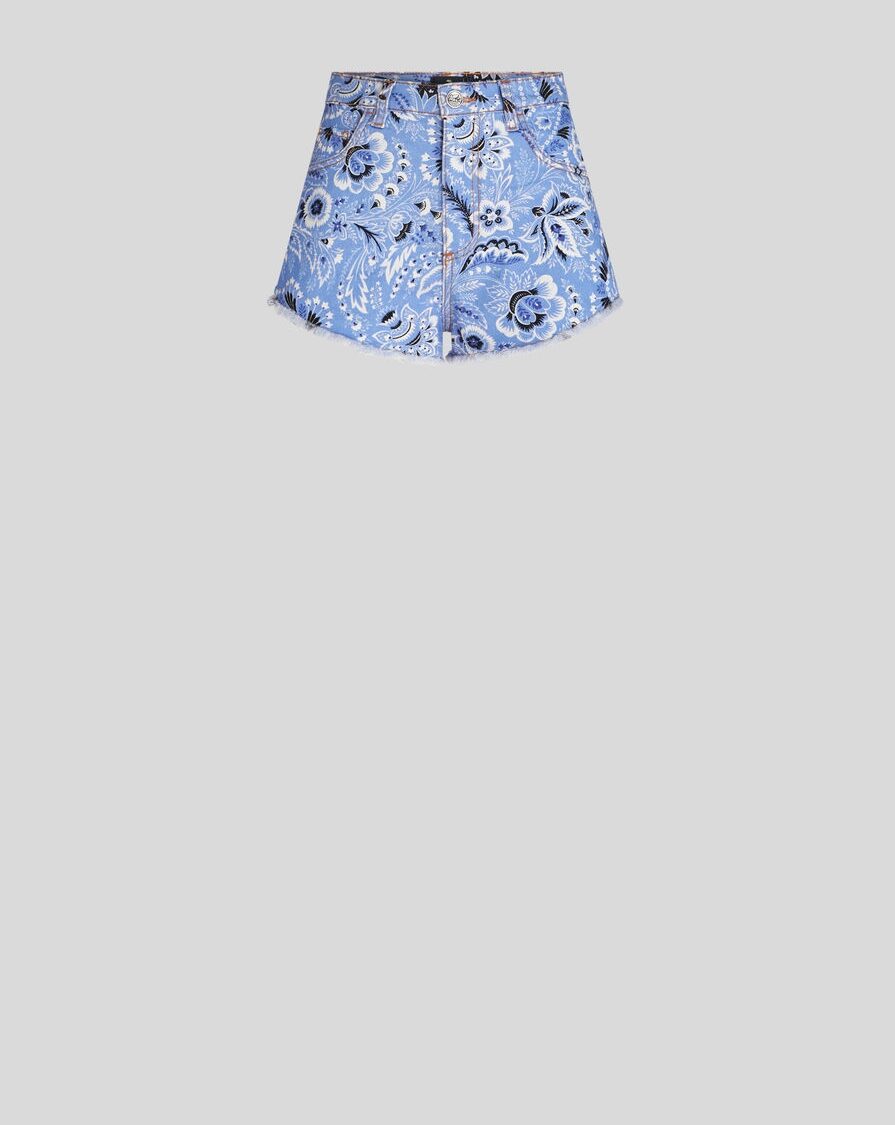 PRINTED DENIM SHORTS