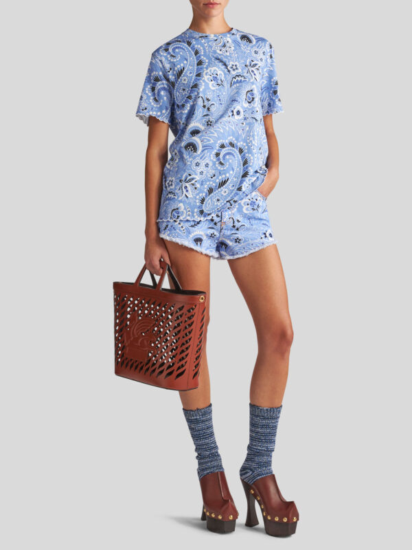 PRINTED DENIM SHORTS