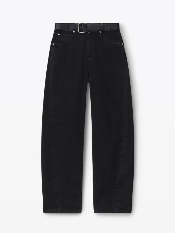 leather belted balloon jeans