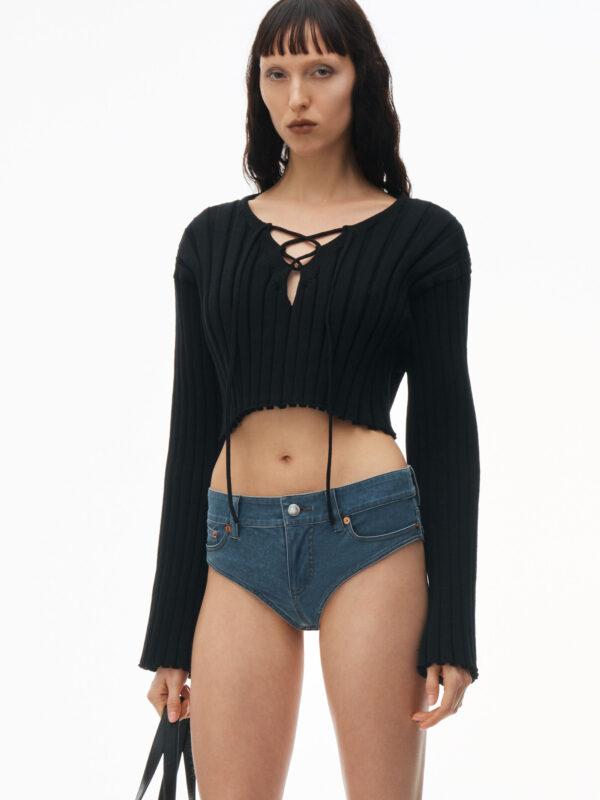 cropped pullover with dropped shoulder