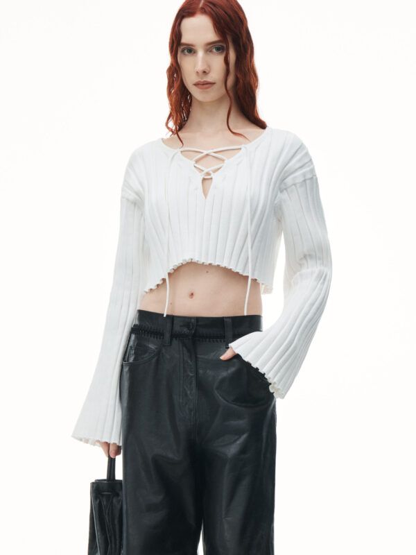 cropped pullover with dropped shoulder