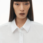 halo print cropped button-up shirt