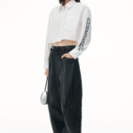 halo print cropped button-up shirt