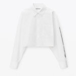 halo print cropped button-up shirt