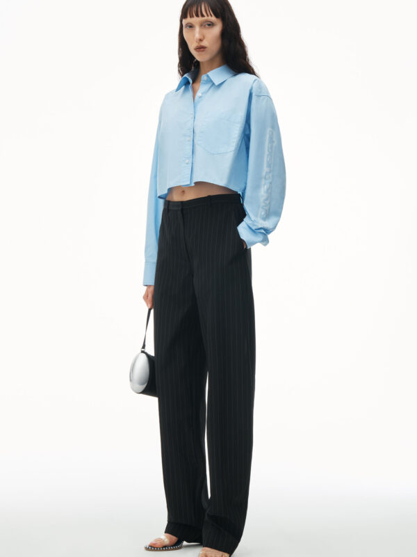halo print cropped button-up shirt