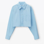 halo print cropped button-up shirt