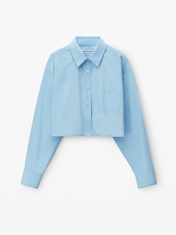 halo print cropped button-up shirt