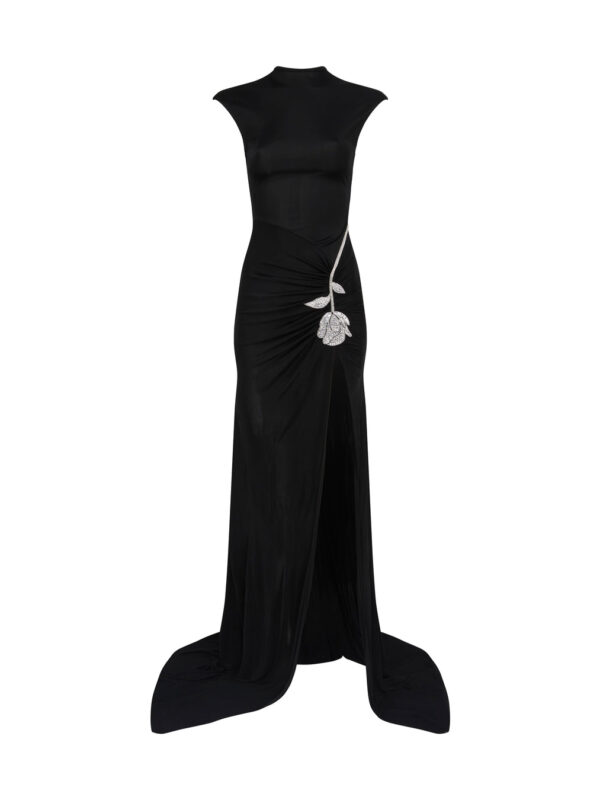 BLACK CRYSTAL ROSE HIGH-LEG GOWN