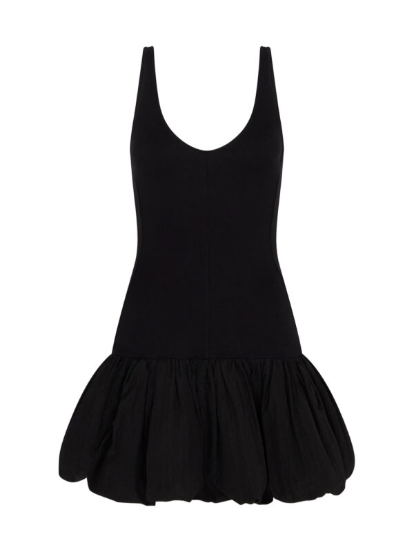 BLACK PUFFBALL MINI DRESS