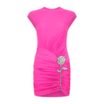 FUCHSIA RUCHED ROSE MINI DRESS