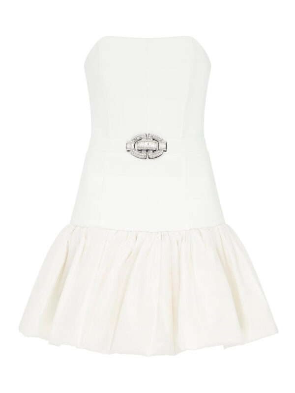 WHITE STRAPLESS BUCKLE MINI DRESS
