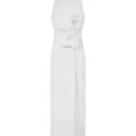 WHITE RHINESTONE ROSE MIDI DRESS