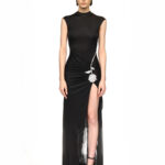 BLACK CRYSTAL ROSE HIGH-LEG GOWN
