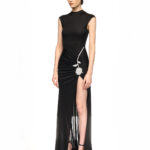 BLACK CRYSTAL ROSE HIGH-LEG GOWN