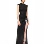 BLACK CRYSTAL ROSE HIGH-LEG GOWN