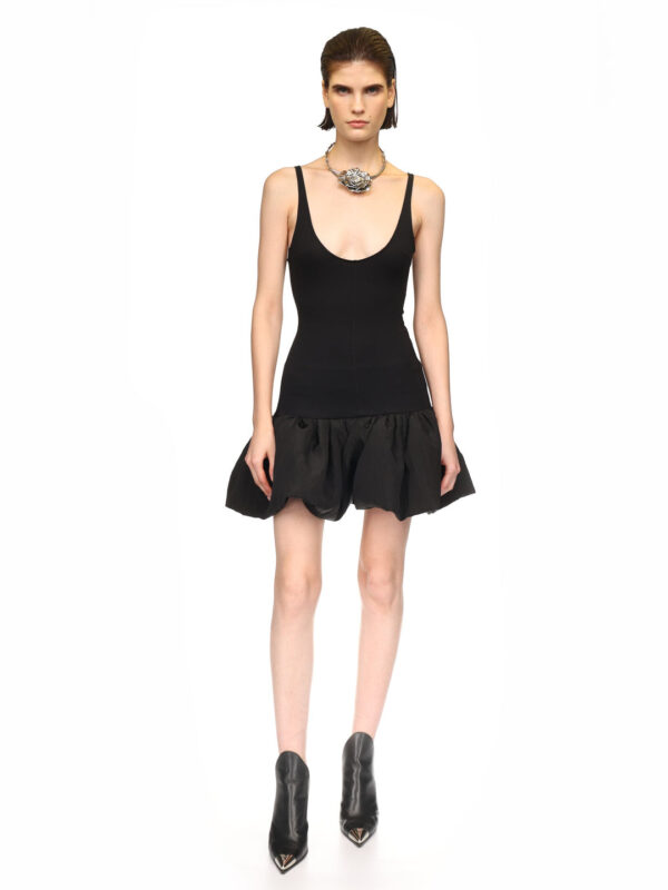 BLACK PUFFBALL MINI DRESS