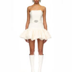 WHITE STRAPLESS BUCKLE MINI DRESS
