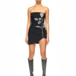 BLACK RHINESTONE ROSE STRAPLESS MINI DRESS