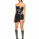 BLACK RHINESTONE ROSE STRAPLESS MINI DRESS
