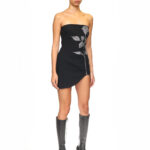 BLACK RHINESTONE ROSE STRAPLESS MINI DRESS