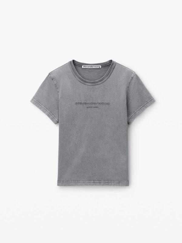 acid wash logo shrunken tee in cotton jersey