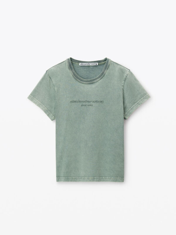 acid wash logo shrunken tee in cotton jersey