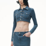 cropped jacket in denim trompe-l'oeil
