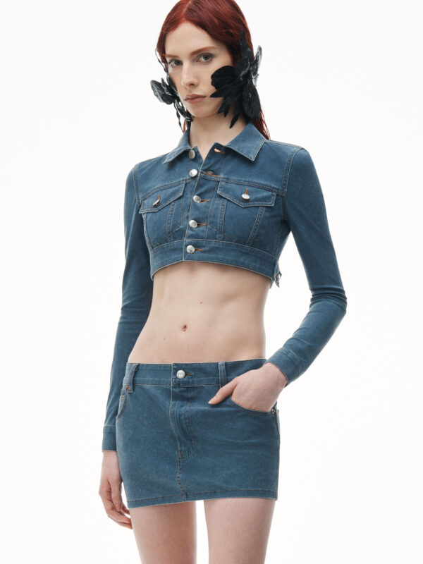 cropped jacket in denim trompe-l'oeil