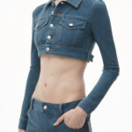 cropped jacket in denim trompe-l'oeil