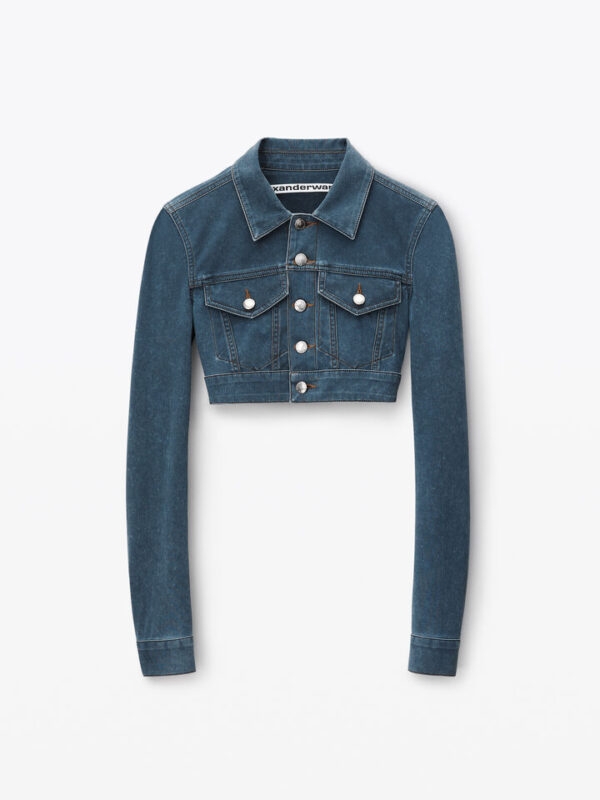 cropped jacket in denim trompe-l'oeil