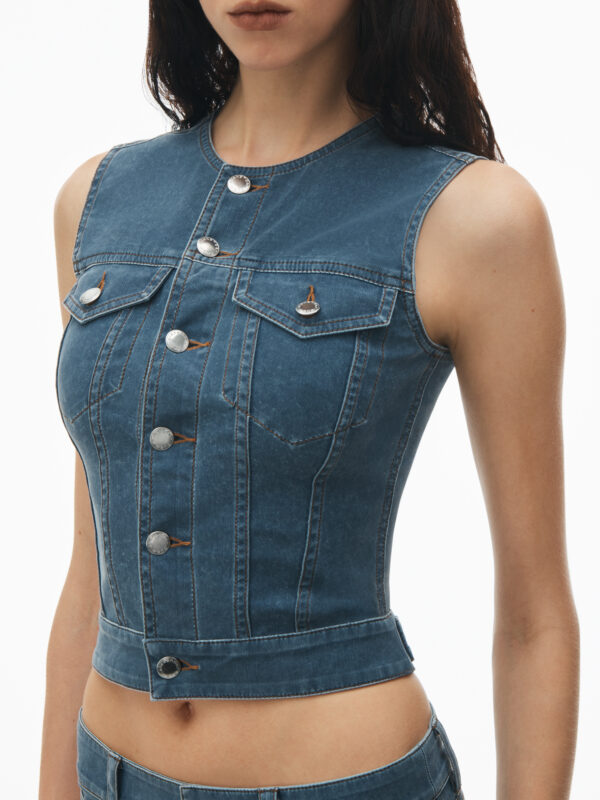vest in denim trompe-l'oeil