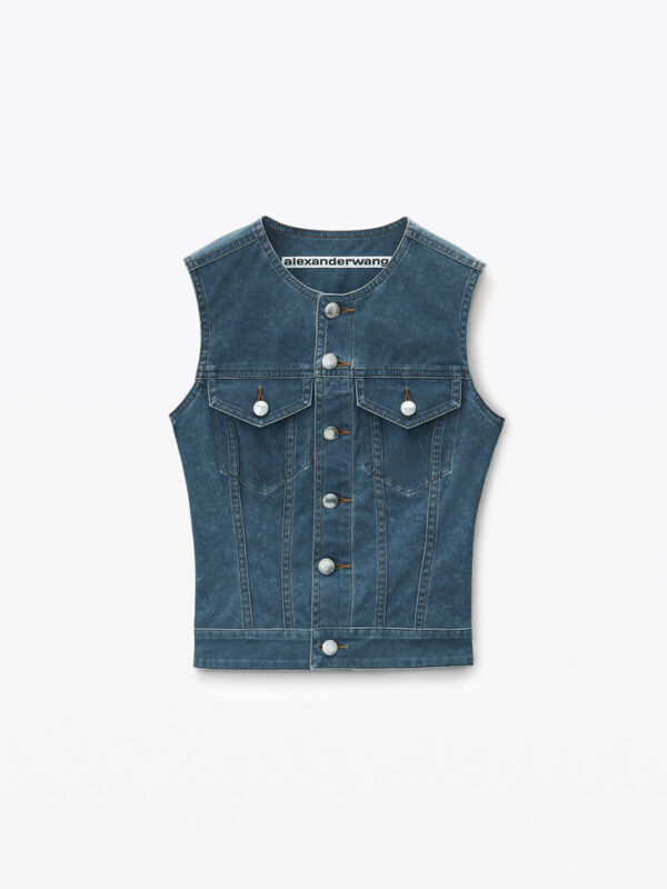 vest in denim trompe-l'oeil