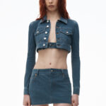 mini skirt in denim trompe-l'oeil