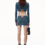 mini skirt in denim trompe-l'oeil