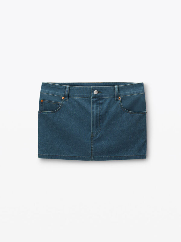 mini skirt in denim trompe-l'oeil